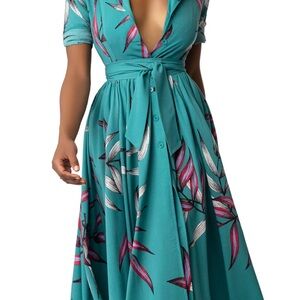 Jovanna" Jade Print Midi Shirtdress Teal size small